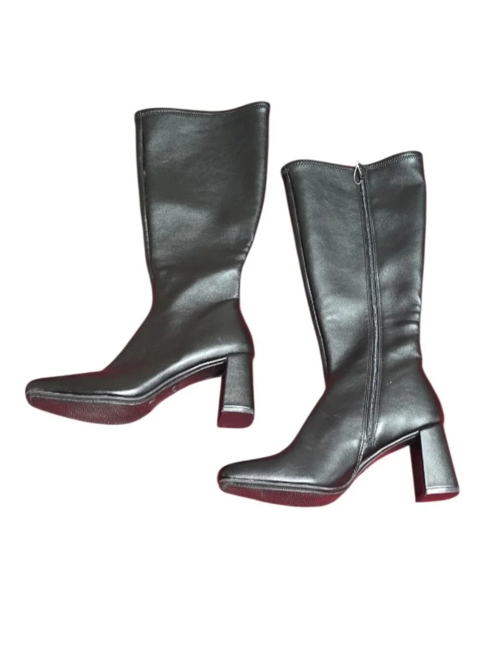 #B503 Classic Black Knee-High Block Heel Boots